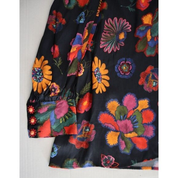 Farm Rio x Anthropologie 301973 Women's Sz XL Multi Lilys Garden L/S Blouse - Picture 6 of 12